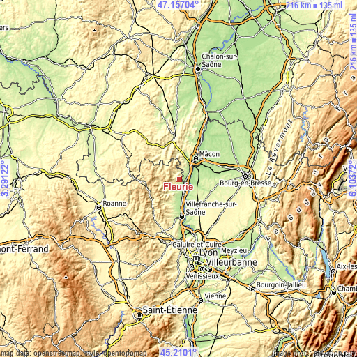 Topographic map of Fleurie