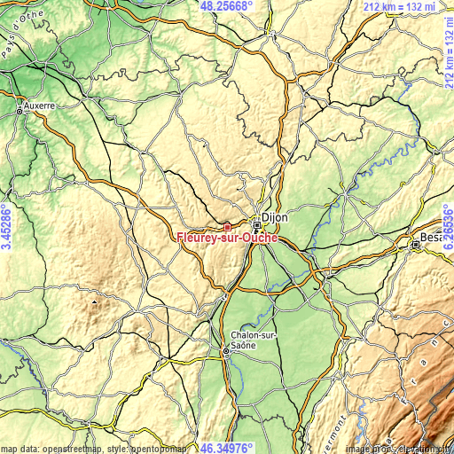 Topographic map of Fleurey-sur-Ouche