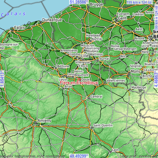 Topographic map of Flers-en-Escrebieux