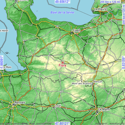 Topographic map of Flers