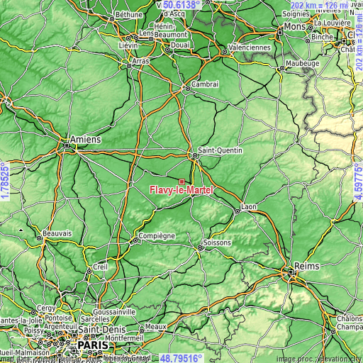 Topographic map of Flavy-le-Martel