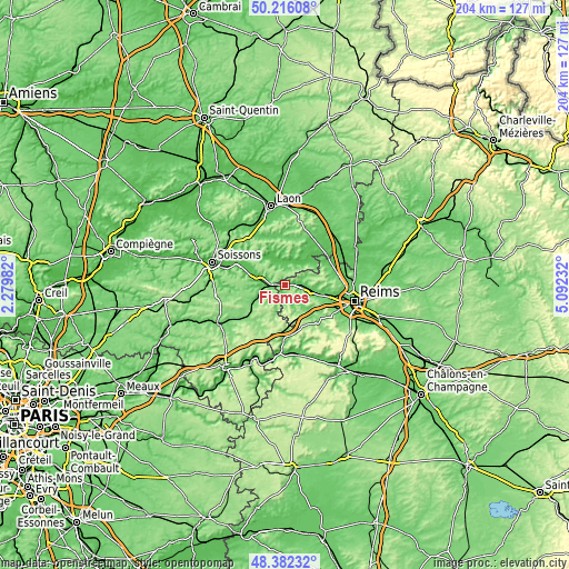 Topographic map of Fismes