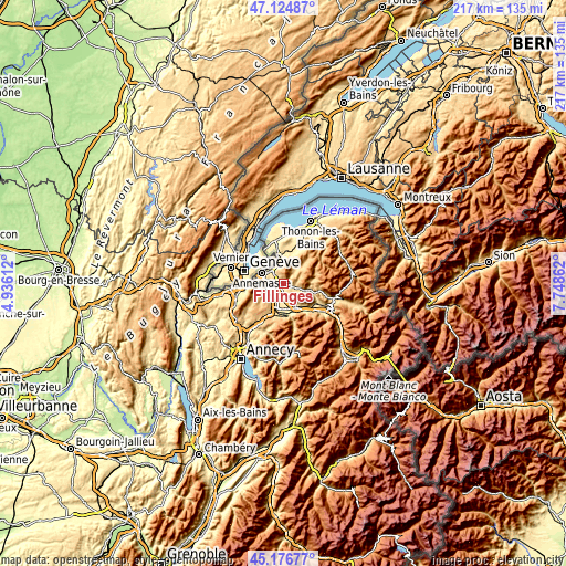 Topographic map of Fillinges