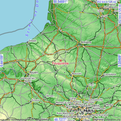 Topographic map of Feuquières