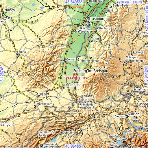 Topographic map of Fessenheim