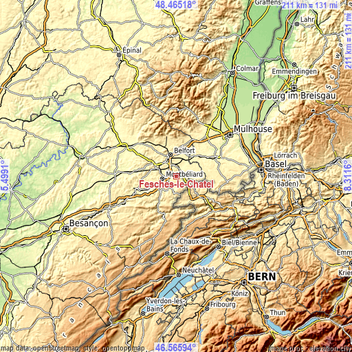Topographic map of Fesches-le-Châtel