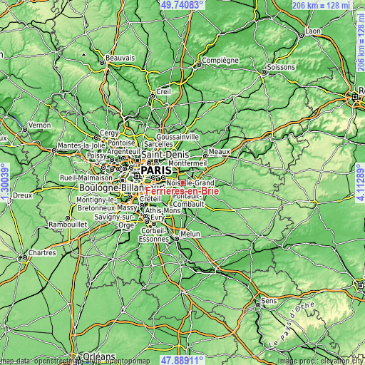 Topographic map of Ferrières-en-Brie