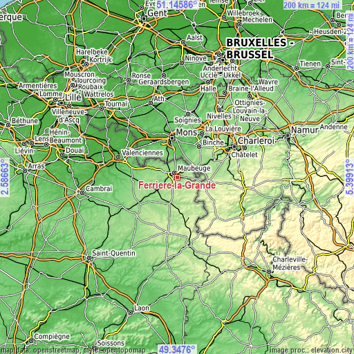 Topographic map of Ferrière-la-Grande