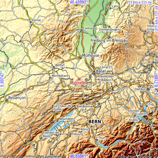 Topographic map of Ferrette