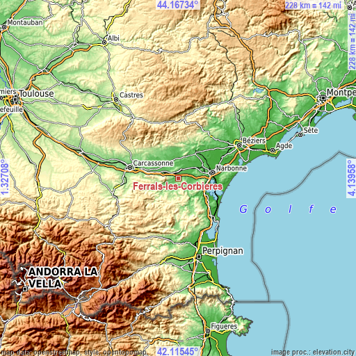 Topographic map of Ferrals-les-Corbières