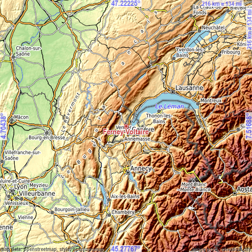 Topographic map of Ferney-Voltaire