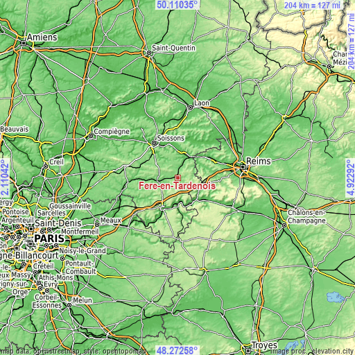 Topographic map of Fère-en-Tardenois