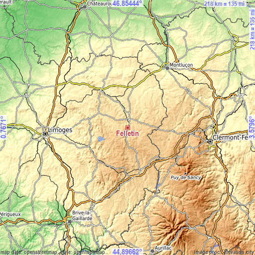 Topographic map of Felletin