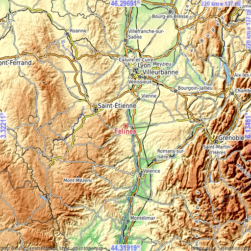 Topographic map of Félines