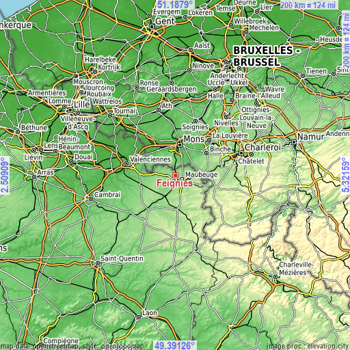 Topographic map of Feignies