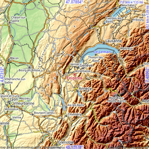 Topographic map of Feigères