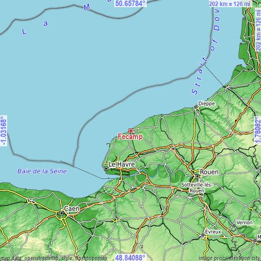 Topographic map of Fécamp