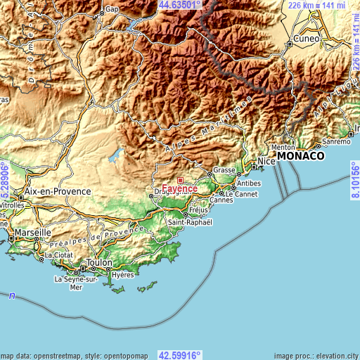 Topographic map of Fayence