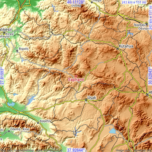 Topographic map of Şaphane