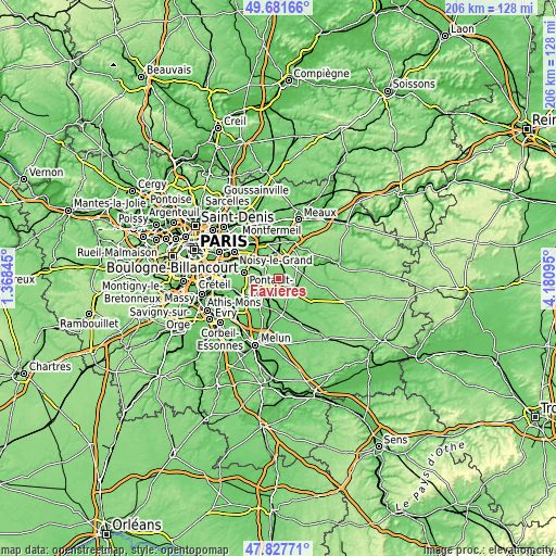 Topographic map of Favières