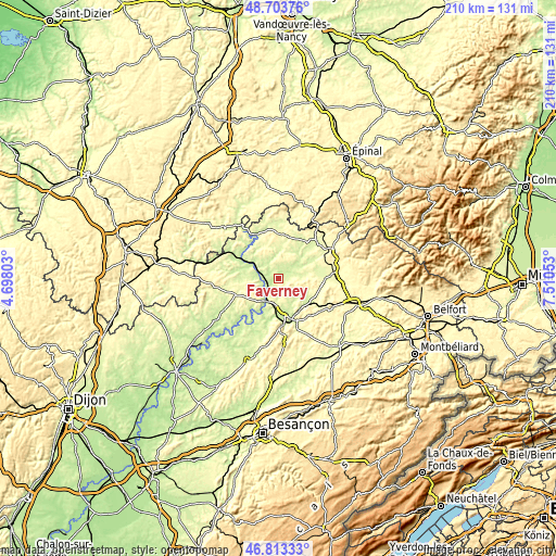 Topographic map of Faverney