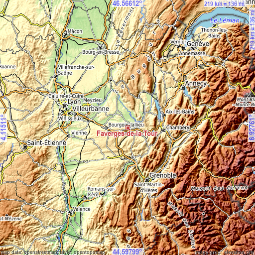 Topographic map of Faverges-de-la-Tour