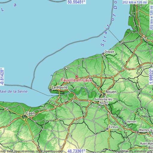 Topographic map of Fauville-en-Caux