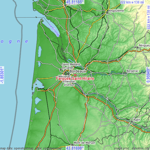 Topographic map of Fargues-Saint-Hilaire