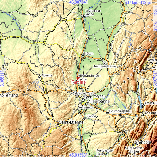 Topographic map of Fareins