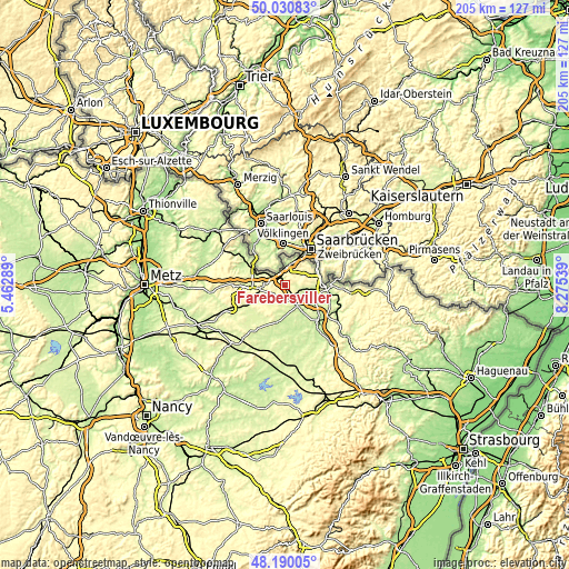 Topographic map of Farébersviller