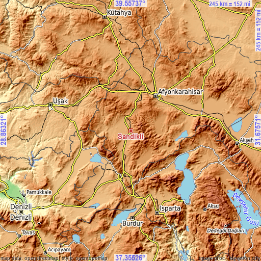 Topographic map of Sandıklı