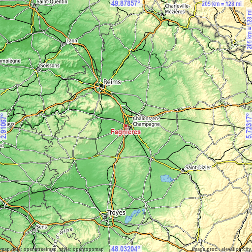 Topographic map of Fagnières