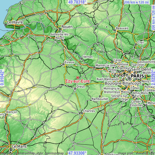 Topographic map of Ézy-sur-Eure