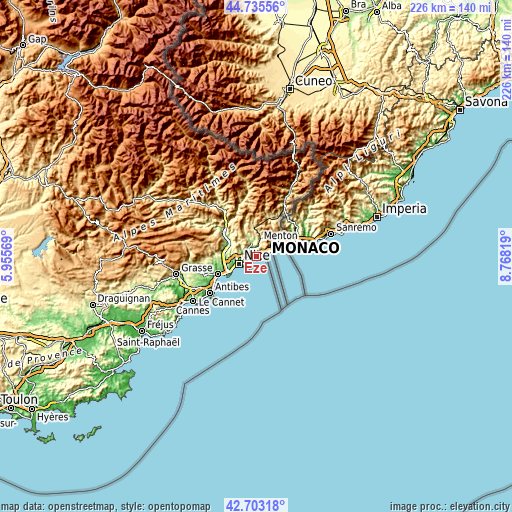 Topographic map of Èze