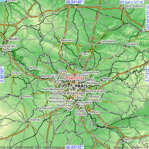 Topographic map of Ézanville