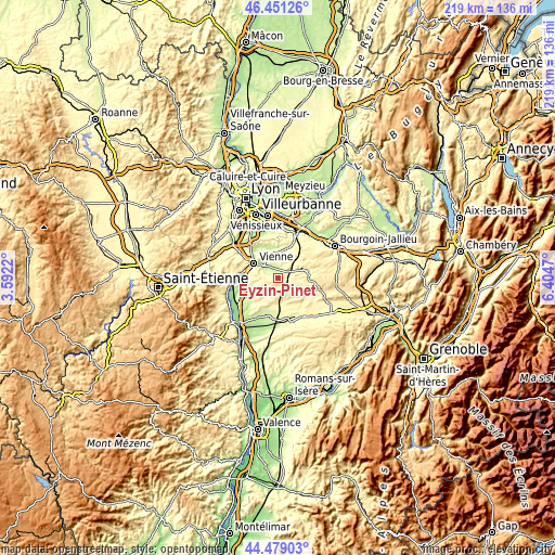 Topographic map of Eyzin-Pinet