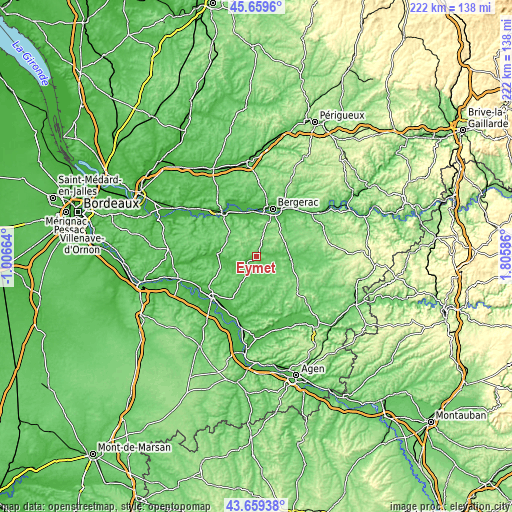 Topographic map of Eymet