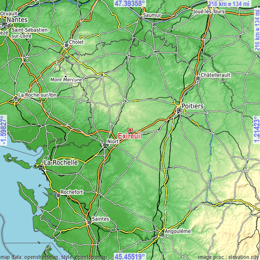 Topographic map of Exireuil