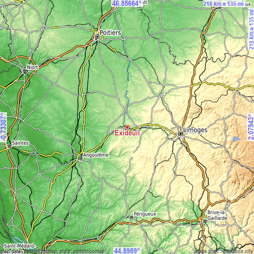 Topographic map of Exideuil