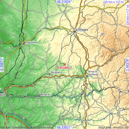 Topographic map of Excideuil