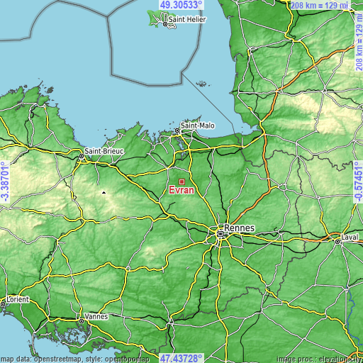 Topographic map of Évran