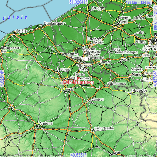 Topographic map of Évin-Malmaison