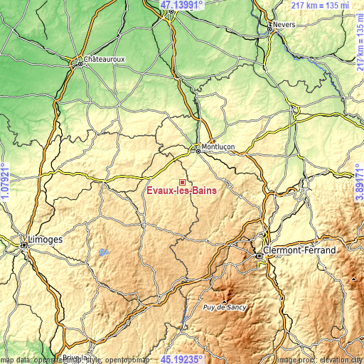 Topographic map of Évaux-les-Bains