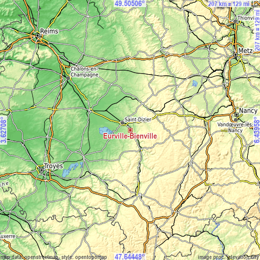 Topographic map of Eurville-Bienville