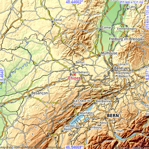 Topographic map of Étupes