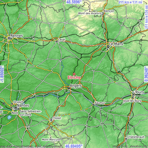 Topographic map of Étriché