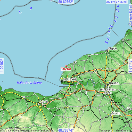 Topographic map of Étretat