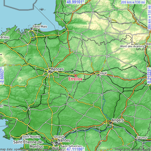 Topographic map of Étrelles