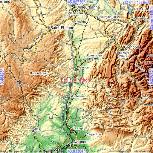 Topographic map of Étoile-sur-Rhône