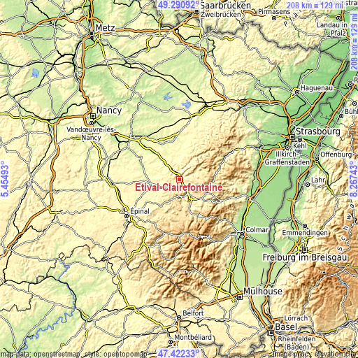 Topographic map of Étival-Clairefontaine